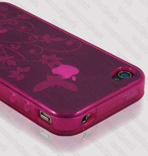 NEW iPhone 4 4G Case Pink Flower Soft Gel Silicone Cover and Screen 