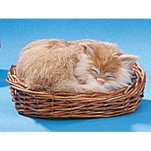  Cat Sleeping in Basket Collectible Figurine Kitten Statue 