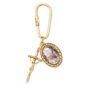   Gold tone, enamel Pope John Paul II w/crucifix charm key fob Jewelry