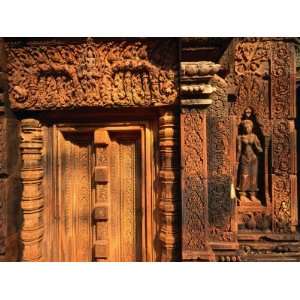 Detail of False Door and Wall at Banteay Srei Temple, Angkor, Cambodia 