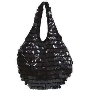 Celebrity Style Sequined Hobo Bag Purse   Black