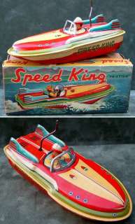 SPEED KING, Great 50s Japan Tin Speed Boat Toy + Original Box  