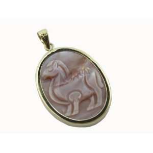    Pink Mother Of Pearl Desert Camel Cameo Pendant, 14k Gold Jewelry