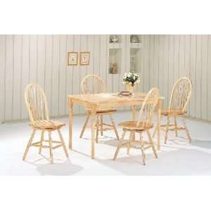 5pc Natural Farm Dining Table & Spindle Back Swivel Windsor Chairs Set