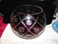 Purple Bohemian Art Glass Bowl Vase Stunning Cut work  
