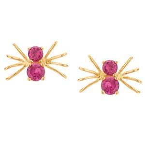   Red Cubic Zirconia Spider 14K Yellow Gold Screw Back Earrings Jewelry