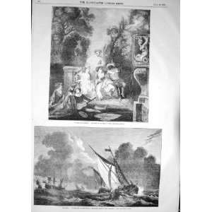  1857 SCENE FETE CHAMPETRE WATTEAU SAILING BOATS SHIP