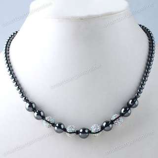 1x Magnetic Hematite AB Crystal Disco Round Ball Beads Chain Necklace 
