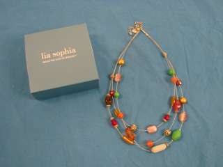Lia Sophia Three Strand Multi Stone Necklace Jewelry In Original Box 