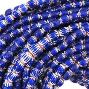    4mm new blue chevrons barrel trade beads 14 strand