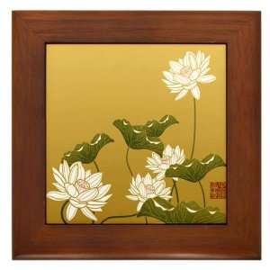  Framed Tile Lotus Flower Chinese Flag 