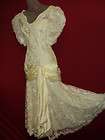   Ivory 1920s Satin RIbbon Chantilly Lace Wedding Flapper Dress 12 14