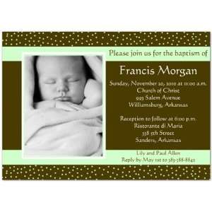 Chocolate and Mint Dots Girl Baptism Invitations Christening 