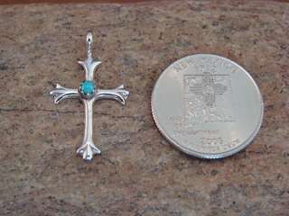 Navajo Indian Sterling Silver Sand Cast Turquoise Cross Pendant! Hand 
