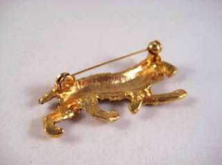Vtg Black Gold Enamel Tiger Panther Pin Brooch AS IS  