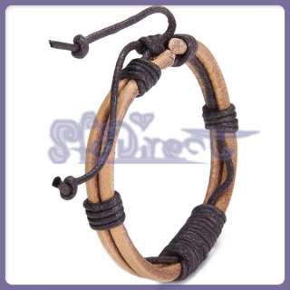 Brown Hemp Surfer Tribal Adjustable Leather Bracelet  