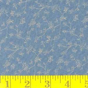  45 Wide Ditzy Flower Vine Blue Fabric By The Yard: Arts 