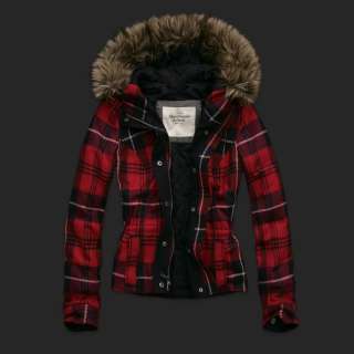 200 * NWT ABERCROMBIE CHELSEA FUR RED Plaid Hoodie Wool Jacket Coat 