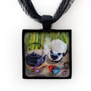    Siamese Cat and Tetusbin Handmade Fine Art Pendant: Jewelry