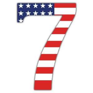 Number 7 #7 # 7 Seven USA American Flag Vinyl Car Bumper Sticker Decal 