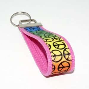  Rainbow Pride Peace Signs 5   Pink   Keychain Key Fob 