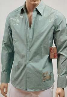 New Raw 7 Tigers Button Front L/S Mens Shirt Green S *  
