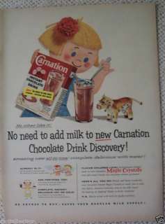 CARNATION CHOCOLATE MILK TOY COW VINTAGE AD 1955  
