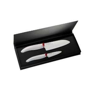   Gift Set, White Handle, Santoku Knife & Paring Knife: Kitchen & Dining