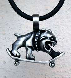 Skate Bulldog Skateboard Metal Pewter Pendant w Choker  