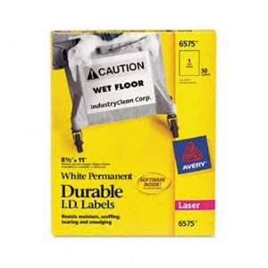  Avery 6575   Permanent ID Laser Labels, 8 1/2 x 11, White 