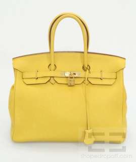 Hermes Yellow Clemence Leather & 22K Gold Plated 35cm Birkin Bag 