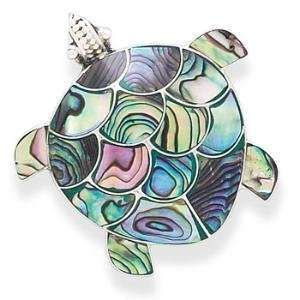  : Bali Sea Turtle Paua Shell Sterling Silver Necklace or Pin: Jewelry