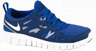 Nike Free Run 2.0 (Gs) Sz 5 Youth Running Shoes BLUE/ SILVER/WHITE 