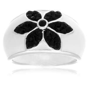   Black and White Enamel Flower Ring by David Sigal, Size 6: Jewelry