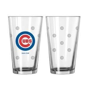    Chicago Cubs MLB Satin Etch Pint Glass Set: Sports & Outdoors