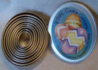 NEW METAL 9 PC oval COOKIE BISCUIT cutters IN TIN  