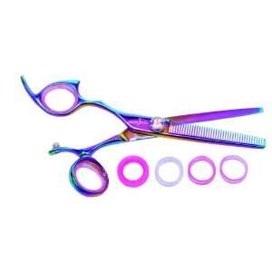 Shark Fin Hair Shears Professional Line Titanium Rainbow Left Handed 