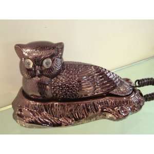Corded Touch Tone Brown Bronze Real Phone Telephone Featuring a OWL 