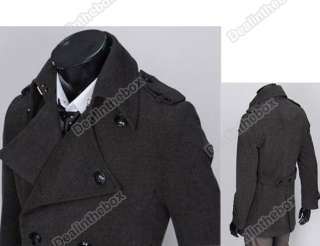 Mens Cowl Collar Trendy Trench Coat Jacket Outerwear Slim Double 
