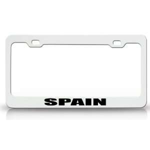 SPAIN Country Steel Auto License Plate Frame Tag Holder White/Black