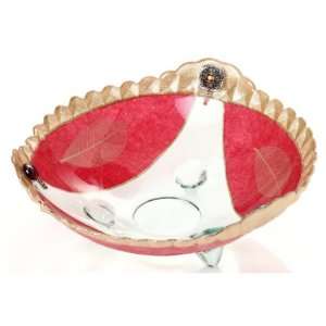  Painted Glass Bowl with Three Legs with Gold Rim and Red 