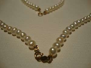 Vintage 14k solid yellow gold genuine pearl necklace and bracelet 
