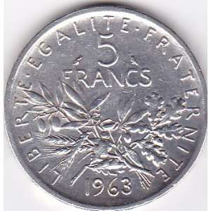  1963 France 5 Francs Silver Coin 
