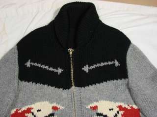 Vtg Cowichan Style Sweater Great Design Wool Crown Zipper Farm Animal 