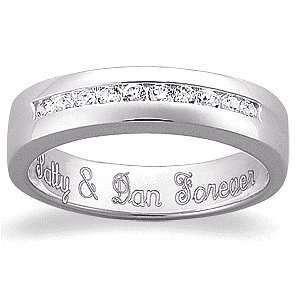   Cubic Zirconia CZ & Platinum Plated Sterling Engraved Wedding Band