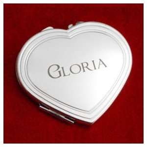    Heart Shape Silver Compact with Double Mirror 