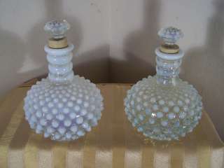 BEAUTIFUL PAIR FENTON HOBNAIL FRENCH OPALSCENT PERFUME BOTTLES WITH 
