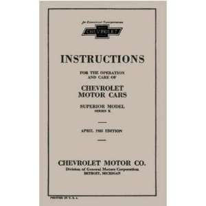  1925 CHEVROLET SUPERIOR SERIES K Owners Manual Guide 