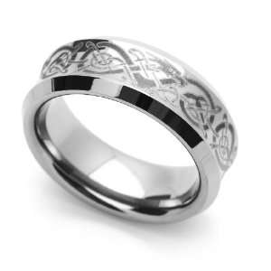 8MM Comfort Fit Tungsten Carbide Wedding Band Celtic Dragon Engraved 
