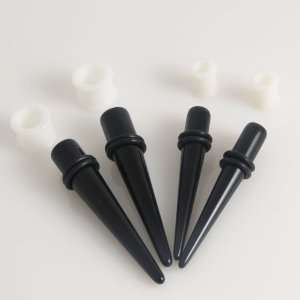 Acrylic Black Tapers with 2 Pairs of UV Flexible Silicone Plugs White 